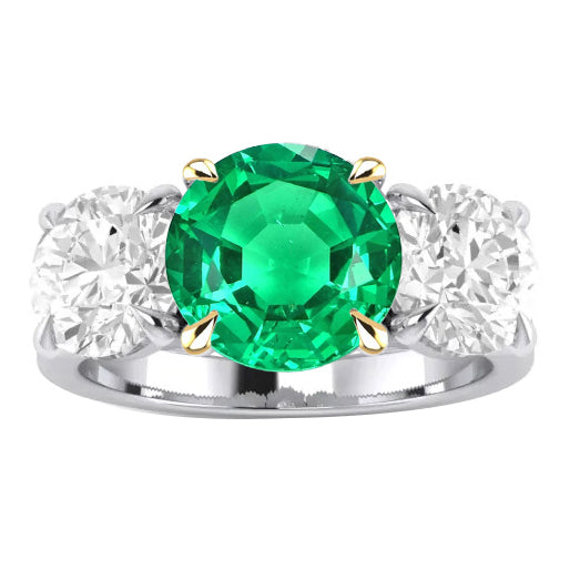 Genuine Green Emerald And Diamond Ring 3 Stone Anniversary Jewelry