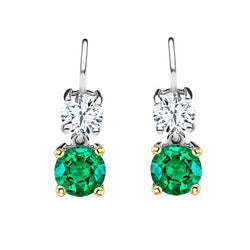 Genuine Green Emerald With Diamonds Earrings Lever Backs