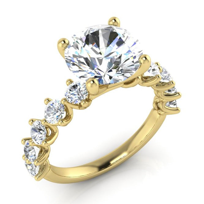Genuine Round Diamond Ring With Accents Yellow Gold