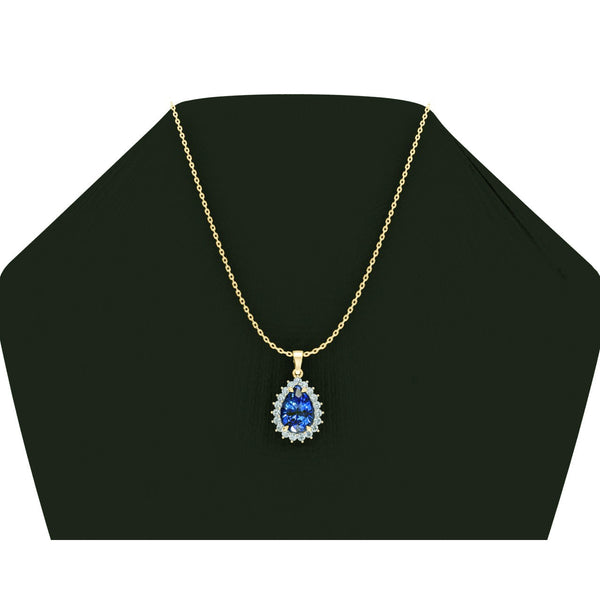 Genuine Teardrop Blue Sapphire Pendant With Diamonds