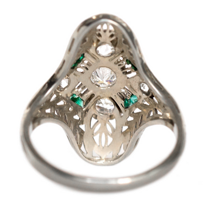 Genuine Emerald & Round Old Miner Natural Earth Mined Diamond Ring Filigree 2.50 Carats