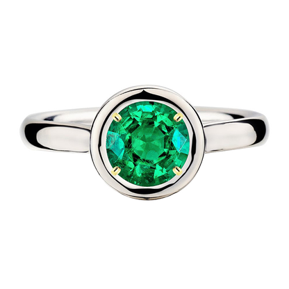 Genuine Green Emerald Solitaire Ring