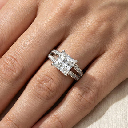 Genuine Natural Earth Mined Diamond Anniversary Fancy Ring 3.51 Carat Princess Gold White