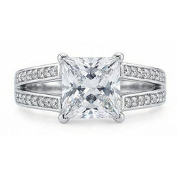 Genuine Natural Earth Mined Diamond Anniversary Fancy Ring 3.51 Carat Princess Gold White