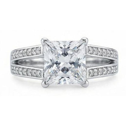 Genuine Natural Earth Mined Diamond Anniversary Fancy Ring 3.51 Carat Princess Gold White