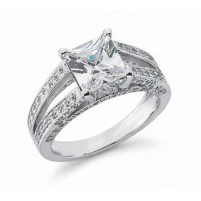 Genuine Natural Earth Mined Diamond Anniversary Fancy Ring 3.51 Carat Princess Gold White