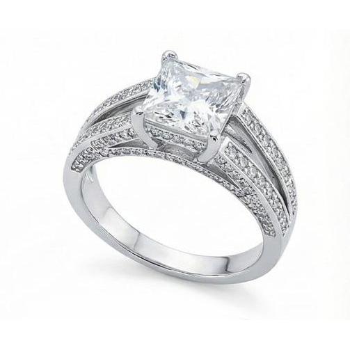 Genuine Natural Earth Mined Diamond Anniversary Fancy Ring 3.51 Carat Princess Gold White