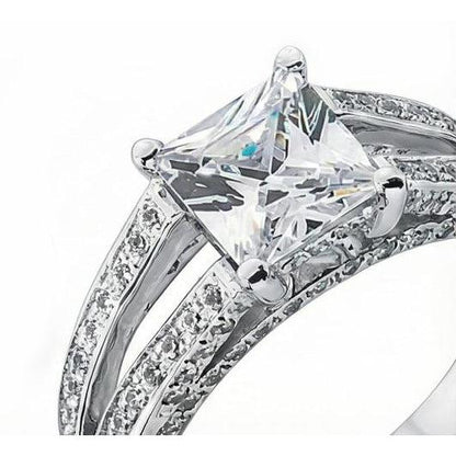 Genuine Natural Earth Mined Diamond Anniversary Fancy Ring 3.51 Carat Princess Gold White