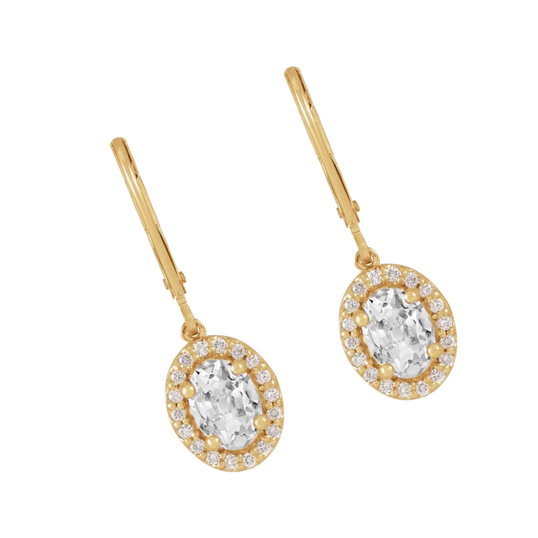 Genuine Natural Earth Mined Diamond Halo Drop Earrings Oval Old Miner Yellow Gold 4.50 Carats