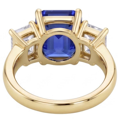 Gold 3 Stone Blue Sapphire Emerald Natural Earth Mined Diamond Ring 3.50 Carats