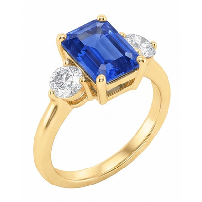 Gold 3 Stone Emerald Ceylon Sapphire Ring Natural Earth Mined Diamonds 3 Carats