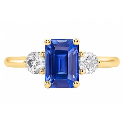 Gold 3 Stone Emerald Ceylon Sapphire Ring Natural Earth Mined Diamonds 3 Carats