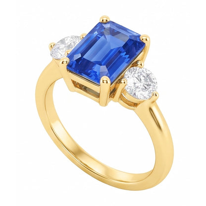 Gold 3 Stone Emerald Ceylon Sapphire Ring Natural Earth Mined Diamonds 3 Carats