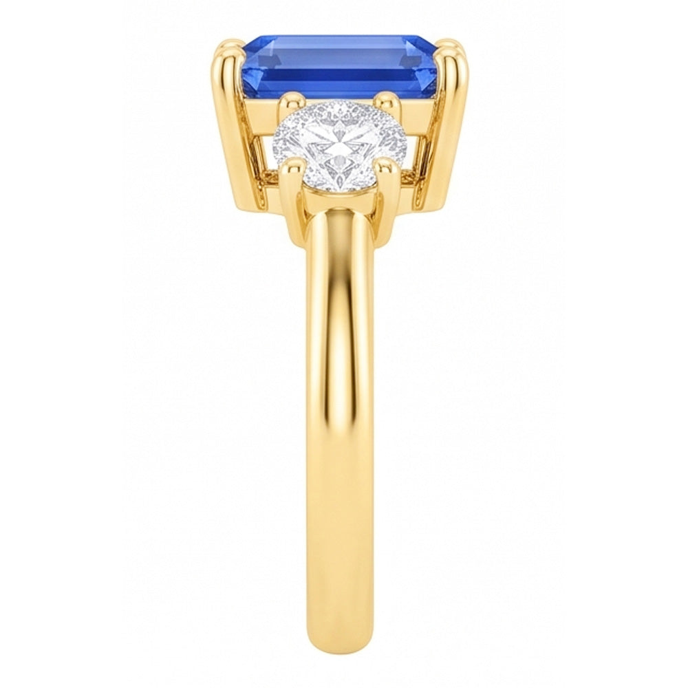 Gold 3 Stone Emerald Ceylon Sapphire Ring Natural Earth Mined Diamonds 3 Carats