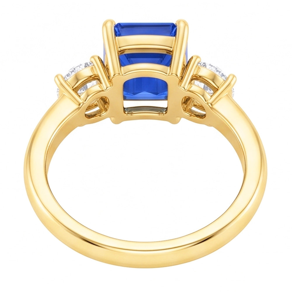 Gold 3 Stone Emerald Ceylon Sapphire Ring Natural Earth Mined Diamonds 3 Carats