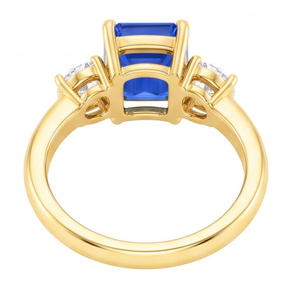 Gold 3 Stone Emerald Ceylon Sapphire Ring Natural Earth Mined Diamonds 3 Carats