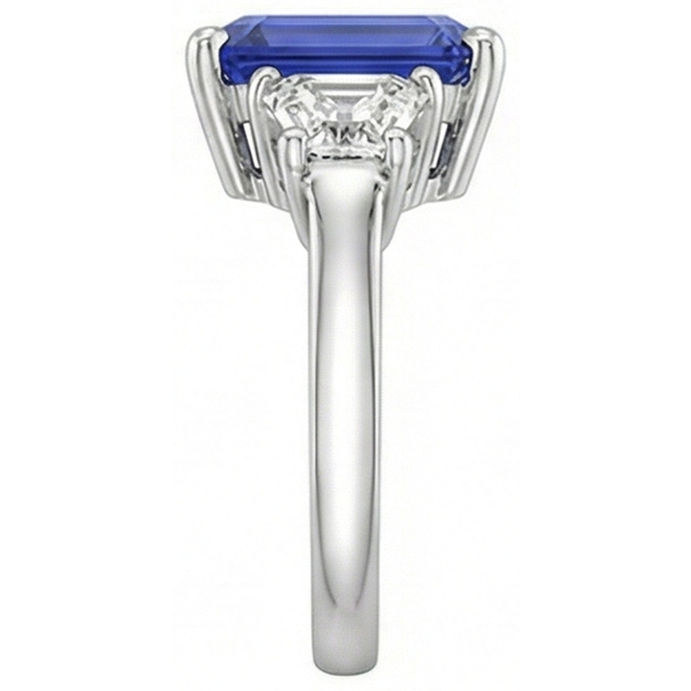 Gold 3 Stone Emerald Ring Blue Sapphire & Trapezoid Natural Earth Mined Diamonds 4 Carats