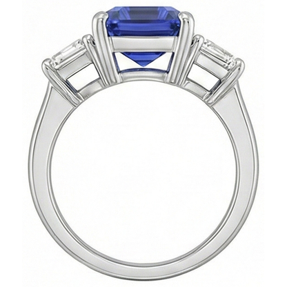 Gold 3 Stone Emerald Ring Blue Sapphire & Trapezoid Natural Earth Mined Diamonds 4 Carats