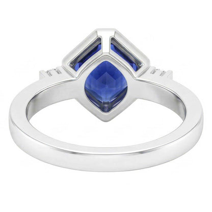 Gold 3 Stone Natural Earth Mined Diamond Asscher Sapphire Ring 2.75 Carats Bezel & Bar Set