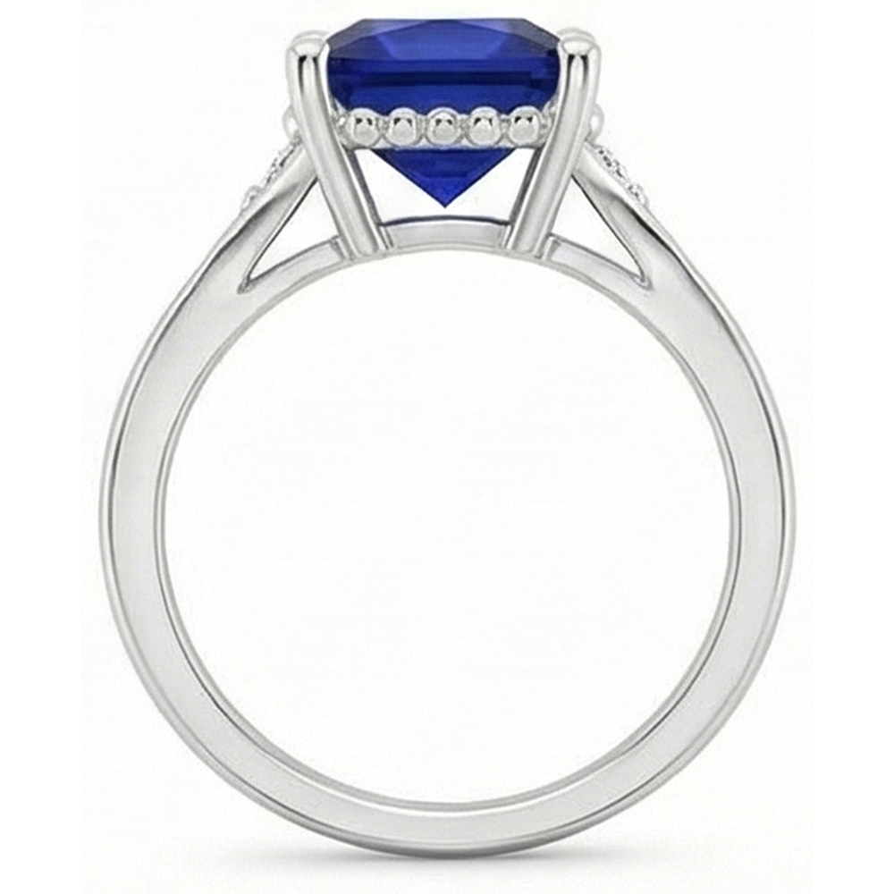 Gold 3 Stone Natural Earth Mined Diamond & Blue Sapphire Ring Split Shank 5.25 Carats