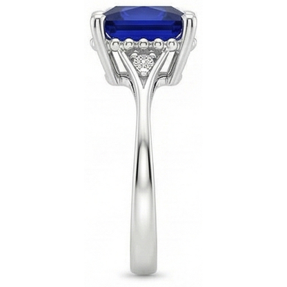 Gold 3 Stone Natural Earth Mined Diamond & Blue Sapphire Ring Split Shank 5.25 Carats