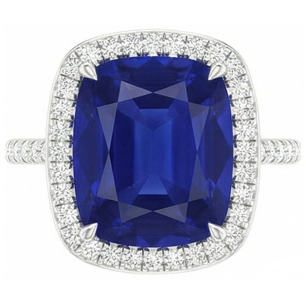 Natural Real ( Not Lab Grown )  Gold 7 Carat Halo Sapphire Engagement Ring