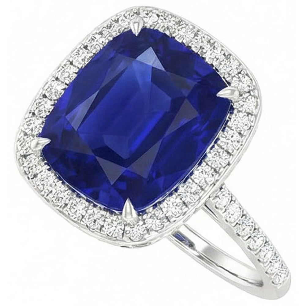 Natural Real ( Not Lab Grown )  Gold 7 Carat Halo Sapphire Engagement Ring