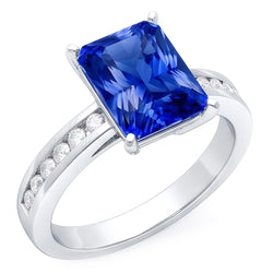 Gold Anniversary Blue Sapphire Ring 4 Carats Channel Set Natural Earth Mined Diamonds