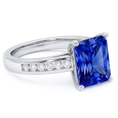Gold Anniversary Blue Sapphire Ring 4 Carats Channel Set Natural Earth Mined Diamonds