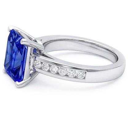 Gold Anniversary Blue Sapphire Ring 4 Carats Channel Set Natural Earth Mined Diamonds