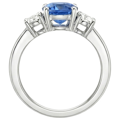 Gold Anniversary Ring Round Natural Earth Mined Diamond & Ceylon Blue Sapphire 1.75 Carats