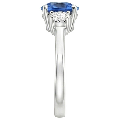 Gold Anniversary Ring Round Natural Earth Mined Diamond & Ceylon Blue Sapphire 1.75 Carats