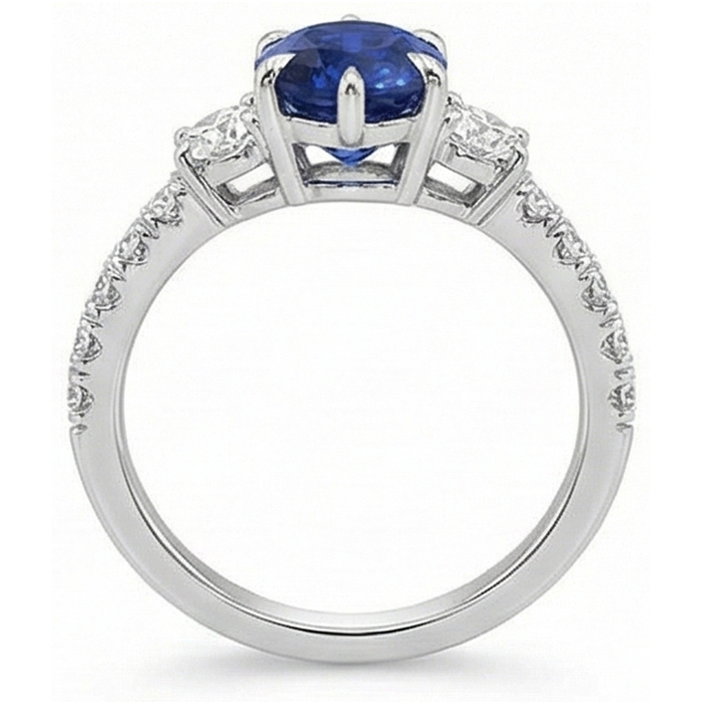 Natural Real ( Not Lab Grown )  Gold Anniversary Solitaire Blue Sapphire With Accents Ring 4.50 Carats
