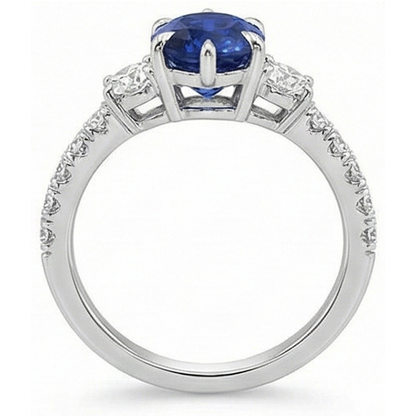 Natural Real ( Not Lab Grown )  Gold Anniversary Solitaire Blue Sapphire With Accents Ring 4.50 Carats