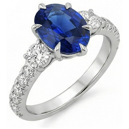 Natural Real ( Not Lab Grown )  Gold Anniversary Solitaire Blue Sapphire With Accents Ring 4.50 Carats