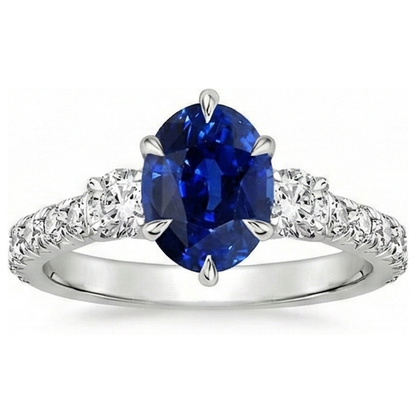 Natural Real ( Not Lab Grown )  Gold Anniversary Solitaire Blue Sapphire With Accents Ring 4.50 Carats
