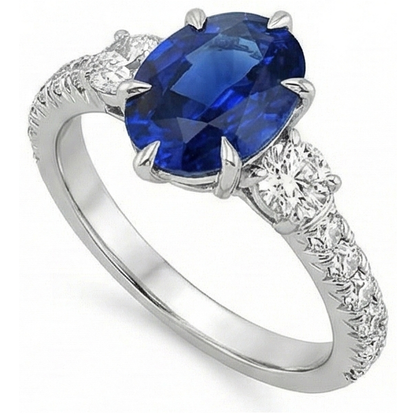 Natural Real ( Not Lab Grown )  Gold Anniversary Solitaire Blue Sapphire With Accents Ring 4.50 Carats