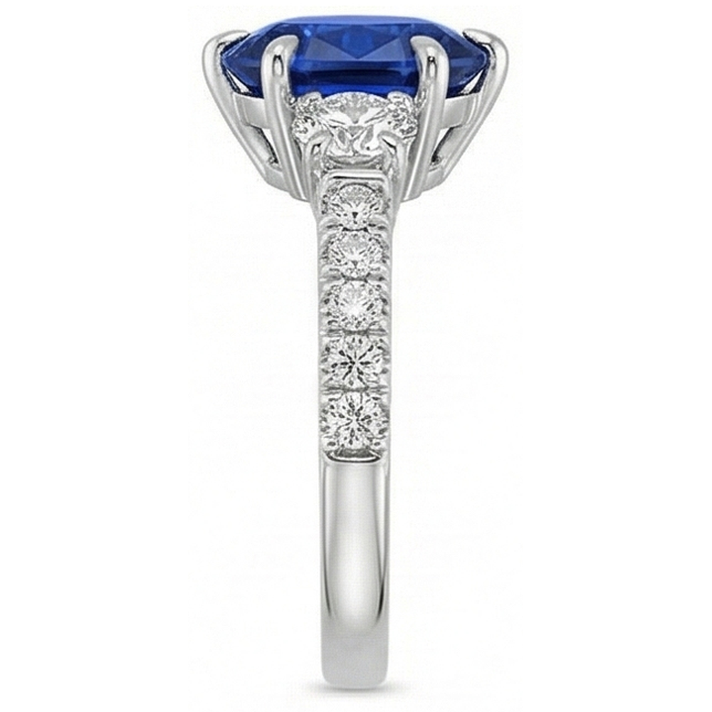Natural Real ( Not Lab Grown )  Gold Anniversary Solitaire Blue Sapphire With Accents Ring 4.50 Carats