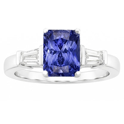 Gold Baguette Natural Earth Mined Diamond Ring 3 Stone Ceylon Sapphire Jewelry 2.50 Carats