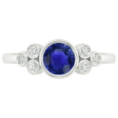 Gold Bezel Set Ceylon Sapphire & Natural Earth Mined Diamond Engagement Ring 1.75 Carats