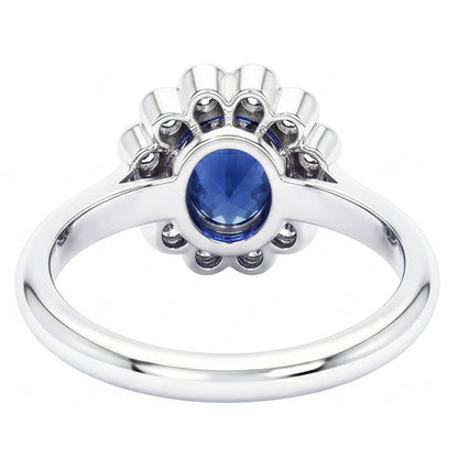 Gold Bezel Set Halo Oval Ceylon Sapphire And Natural Earth Mined Diamond Ring 9.70 Carats