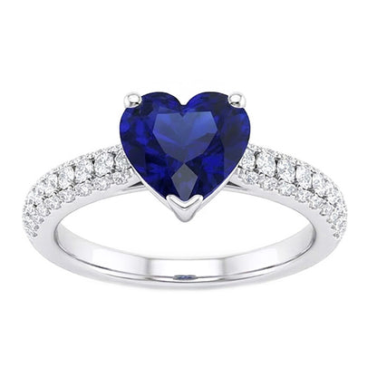 Gold Blue Sapphire Gemstone Ring 4 Carats Multi Row Pave Set Natural Earth Mined Diamonds