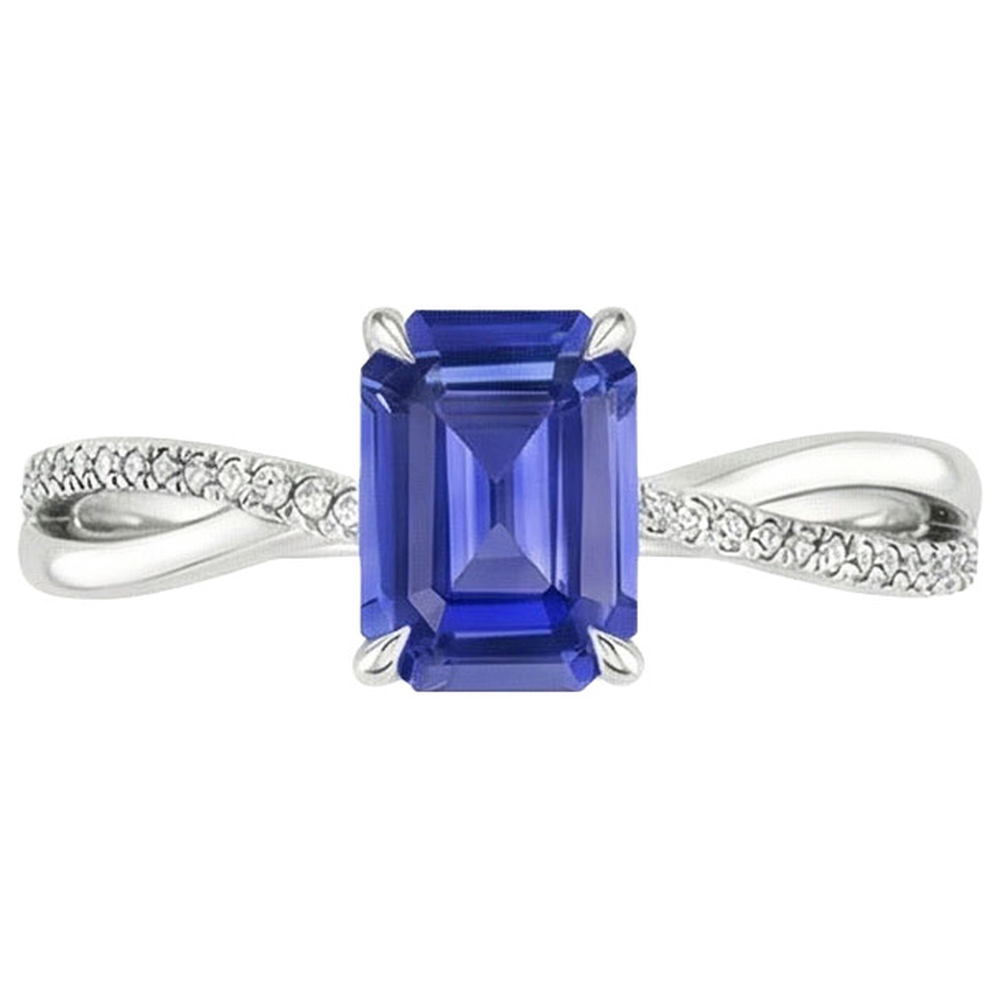 Gold Blue Sapphire & Natural Earth Mined Diamond Ring With Accents Twisted Shank 4 Carats