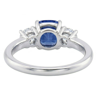 Gold Cushion Three Stone Ring 1.25 Carats Round Natural Earth Mined Diamond And Blue Sapphire Jewelry