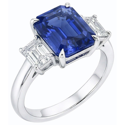 Gold Emerald 3 Stone Blue Sapphire & Natural Earth Mined Diamond Ring 3 Carats