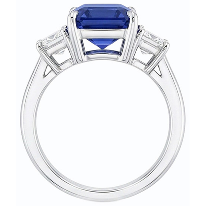 Gold Emerald 3 Stone Blue Sapphire & Natural Earth Mined Diamond Ring 3 Carats