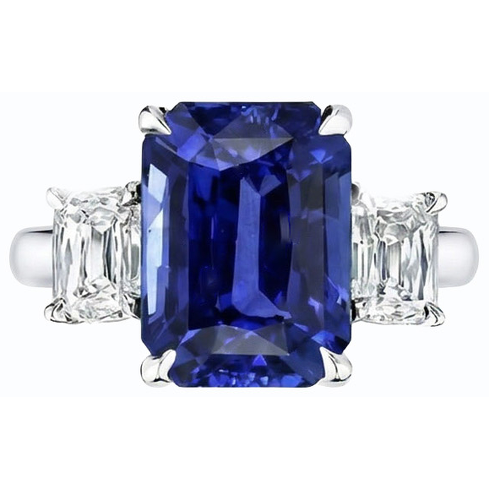 Gold Emerald 3 Stone Blue Sapphire & Natural Earth Mined Diamond Ring 3 Carats
