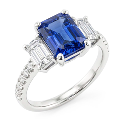 Gold Emerald Natural Earth Mined Diamond Blue Sapphire Ring With Round Accents 3.50 Carats