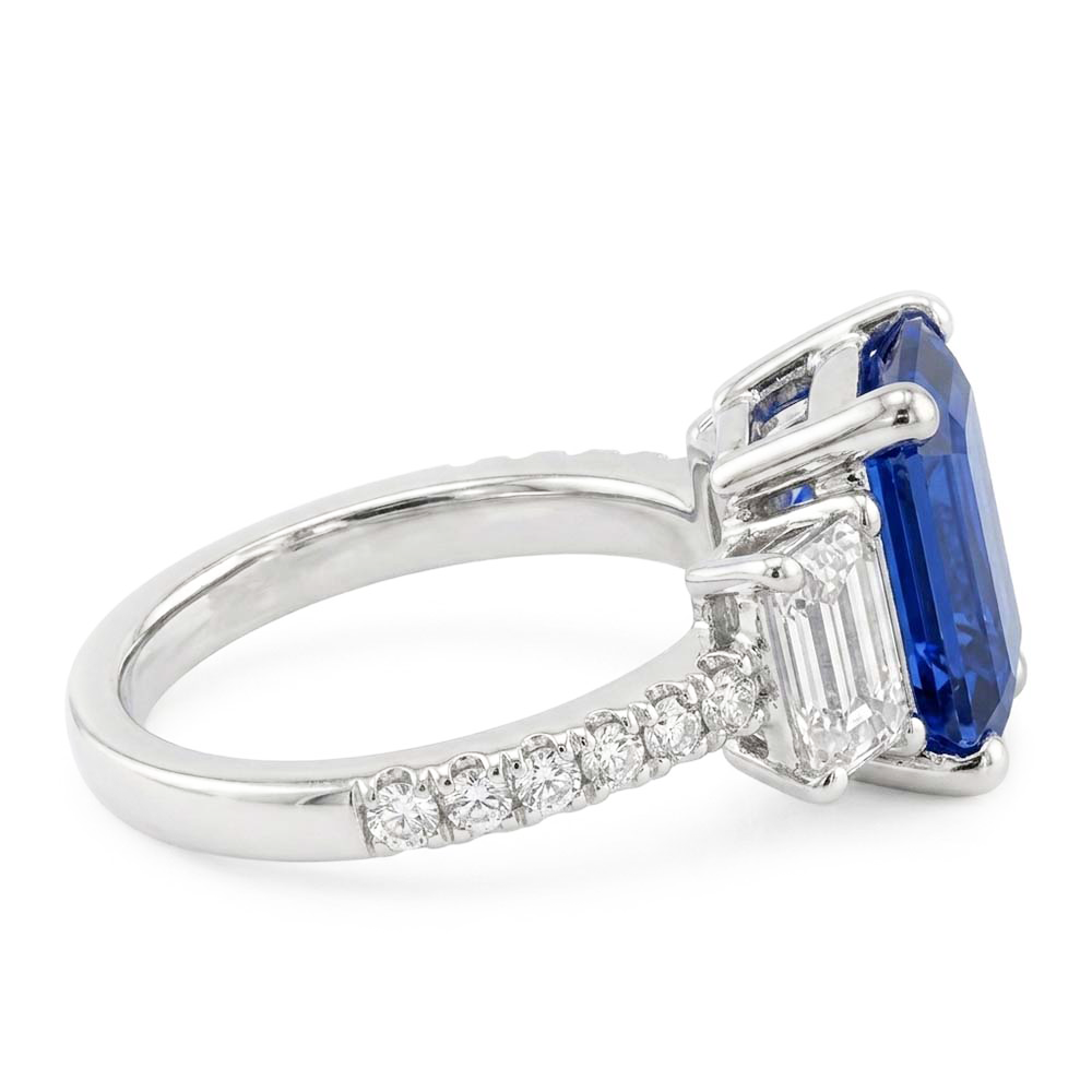 Gold Emerald Natural Earth Mined Diamond Blue Sapphire Ring With Round Accents 3.50 Carats