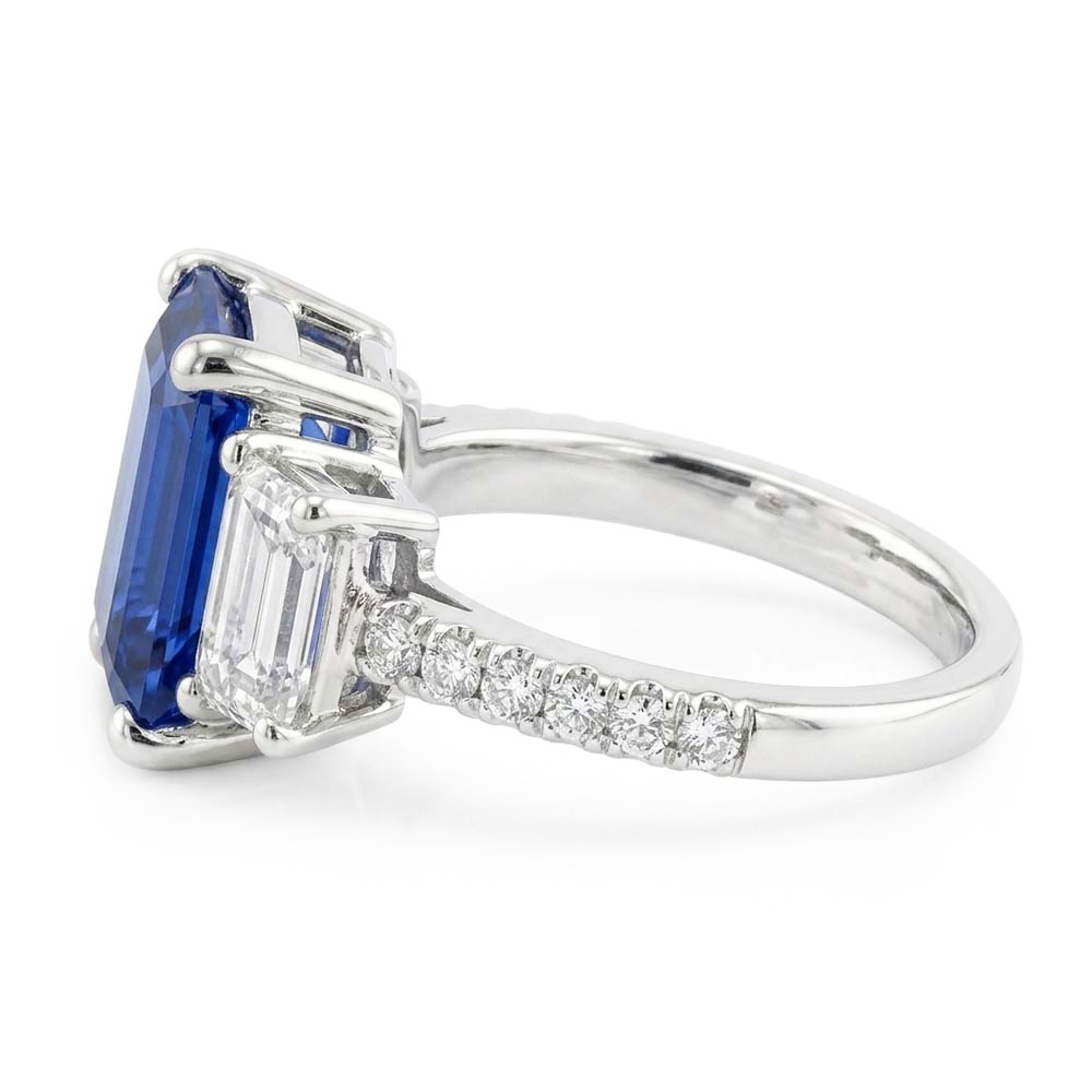 Gold Emerald Natural Earth Mined Diamond Blue Sapphire Ring With Round Accents 3.50 Carats